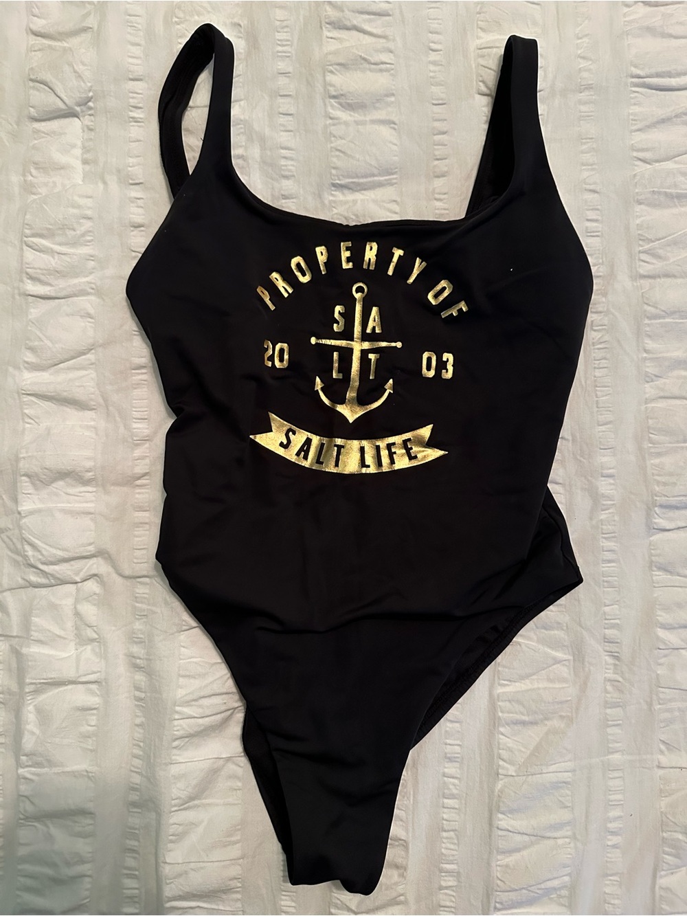 Salt Life Black Gold Anchor Logo One Piece Swimsuit Small Live Salty